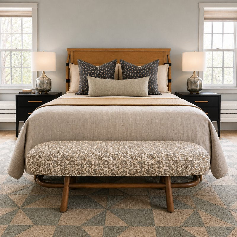 Sienna Dahlia Hand Block Print Linen Bench | DaVallia