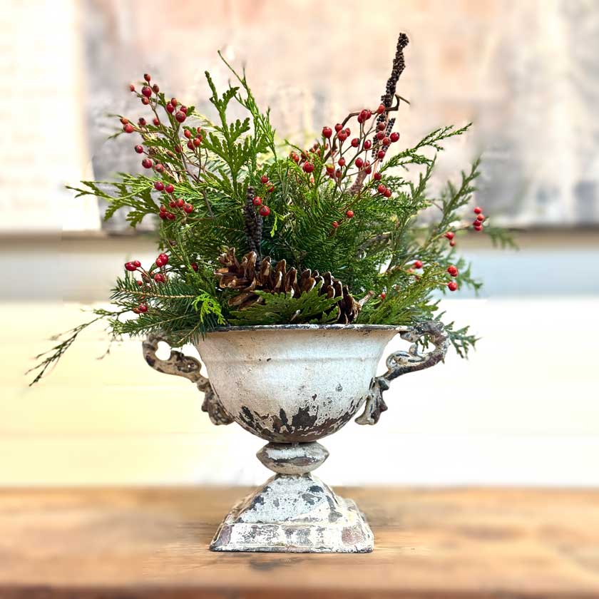 Distressed Urn with Greens
