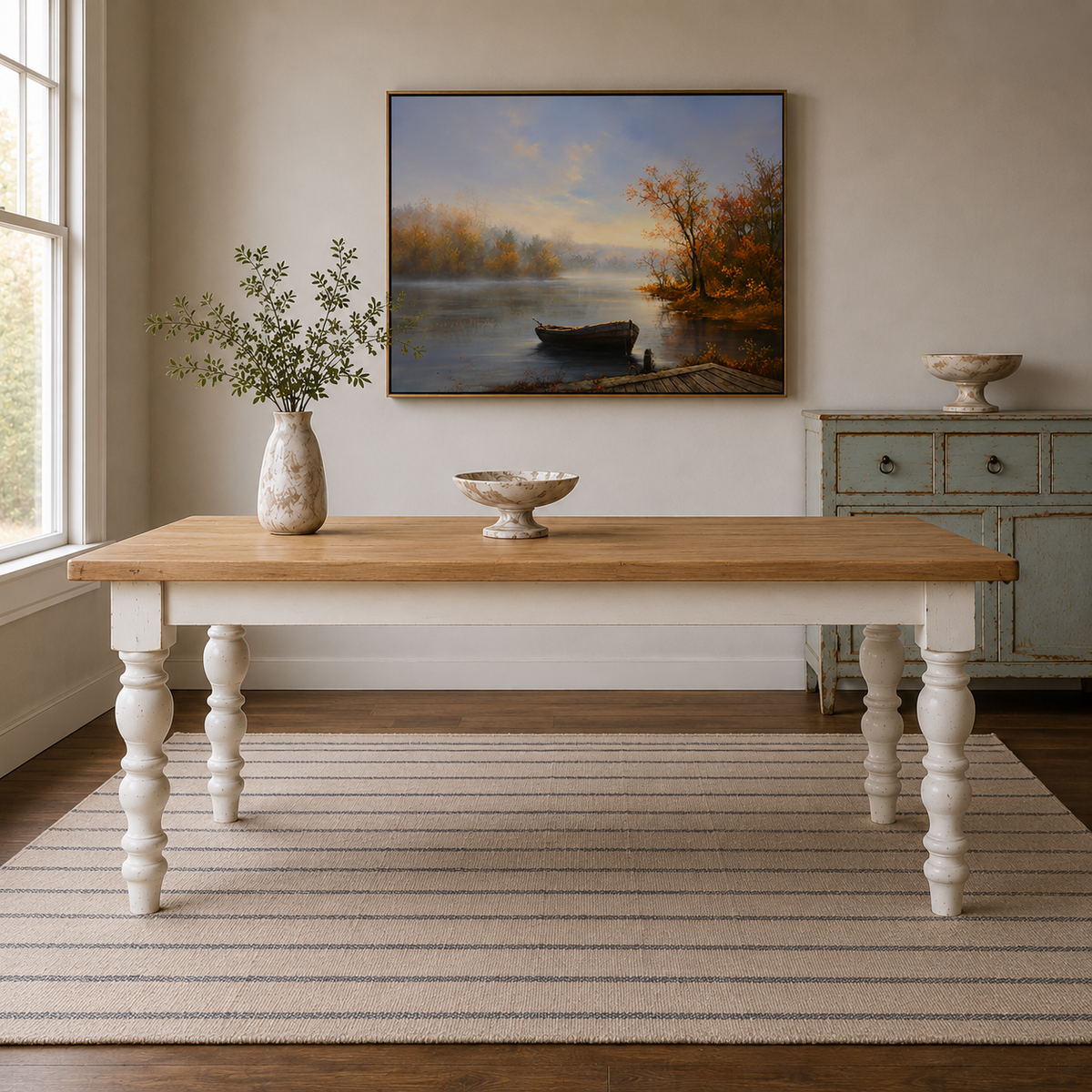 Distressed White Farmhouse Dining Table 84"