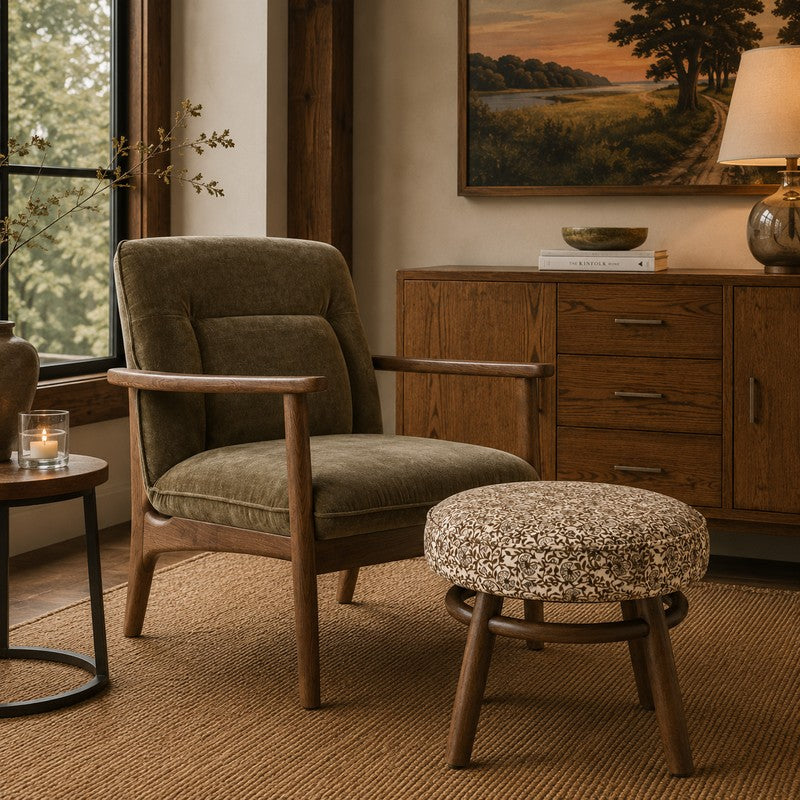 Floral Upholstered Ottoman