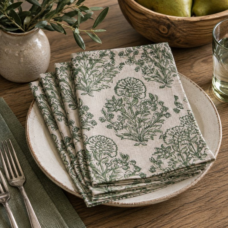 Viridian Block Print Napkin Set of 4