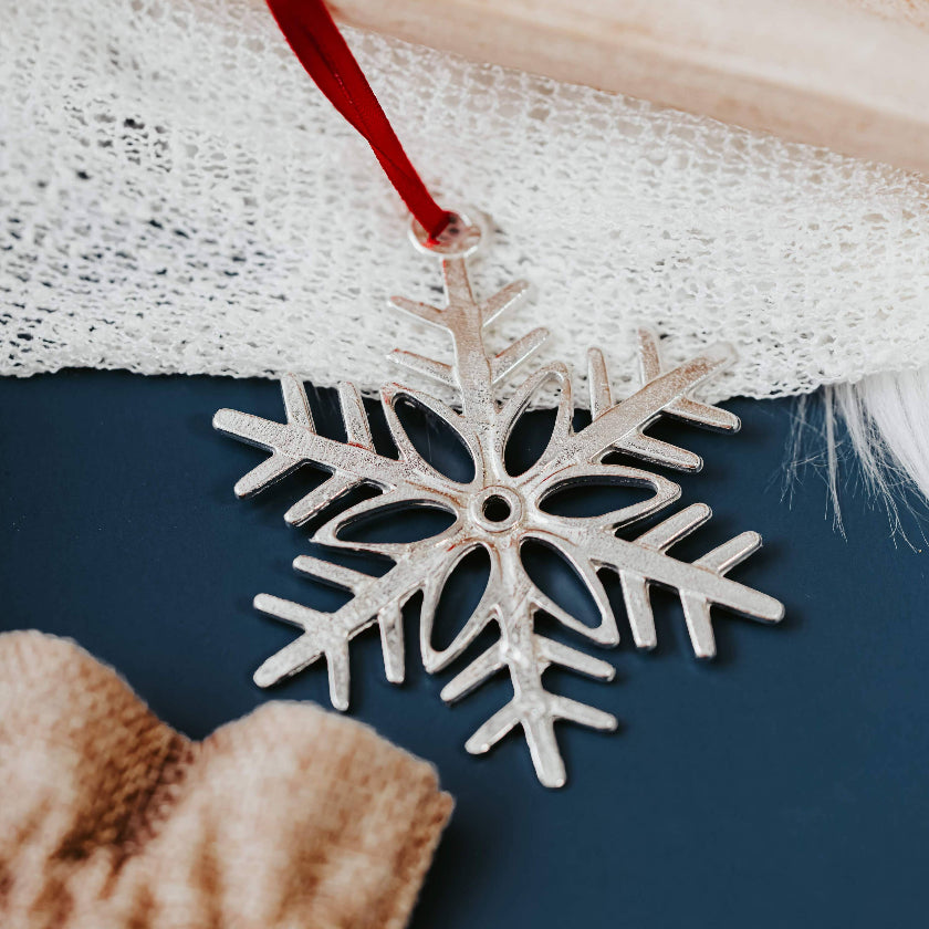 Handmade  Pewter Snowflake Ornaments