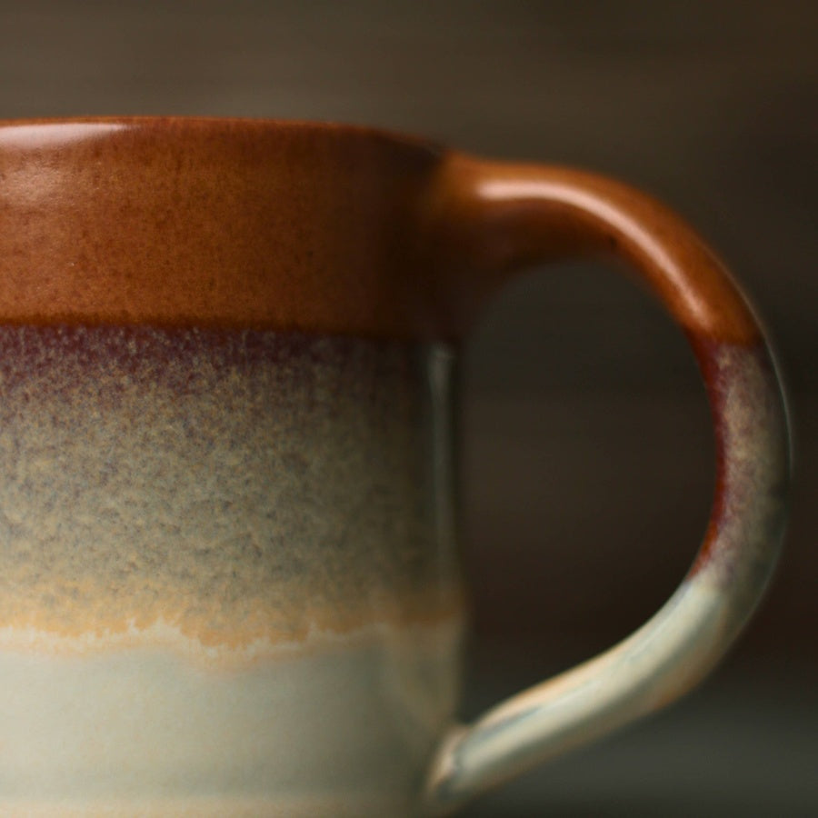 Jordan-Jean Ceramics Sienna handmade ceramic mug, close up of hand-pulled handle