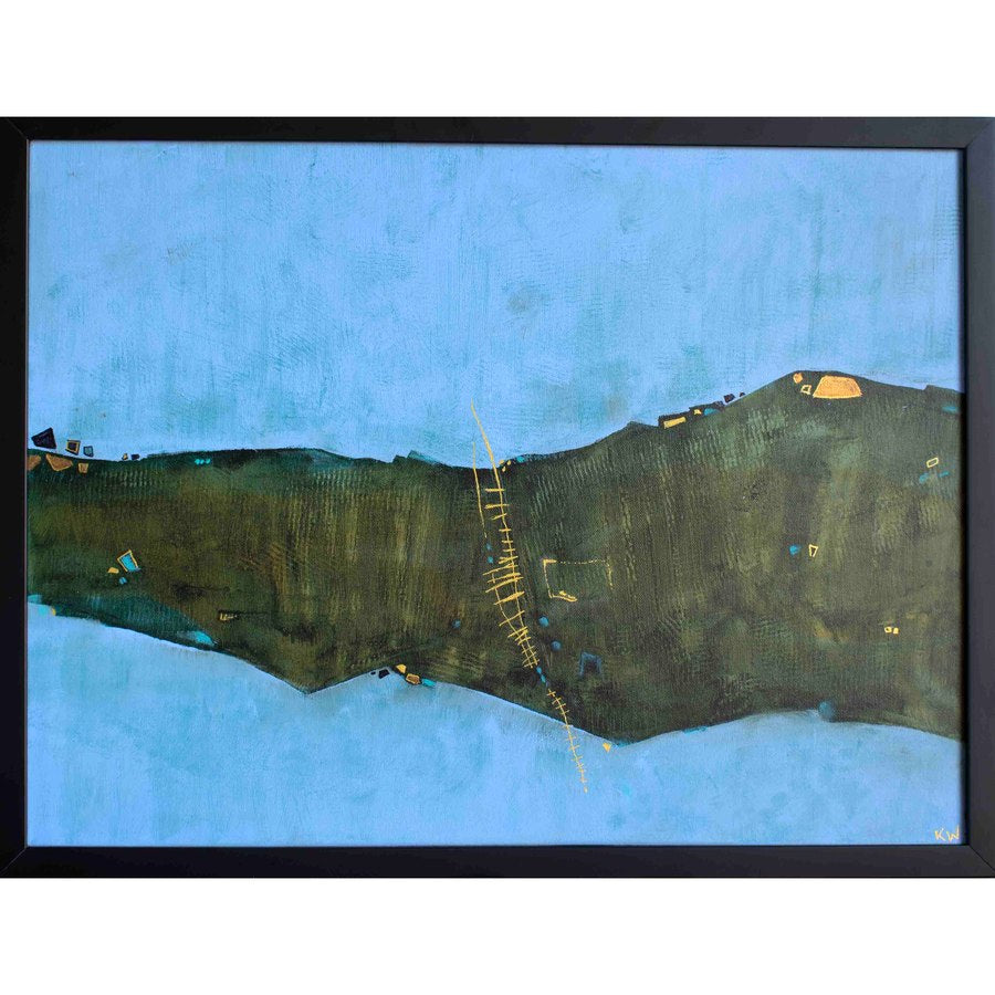 Mountain Settlement original abstract landscape painting by contemporary artist Katrin Waite
