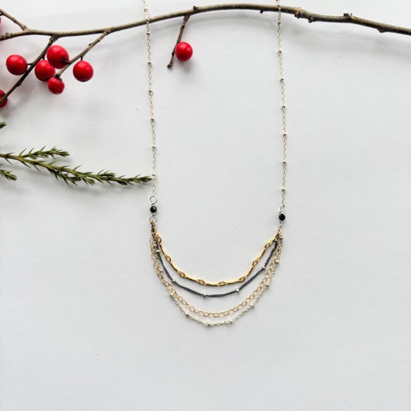 Holiday layered necklace handmade in vermont