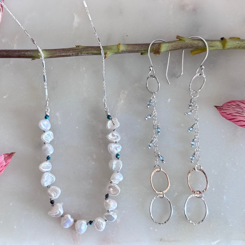 Keshi Pearl & Turquoise Necklace