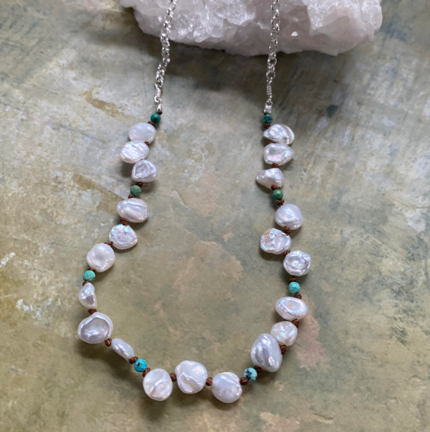 Keshi Pearl & Turquoise Necklace