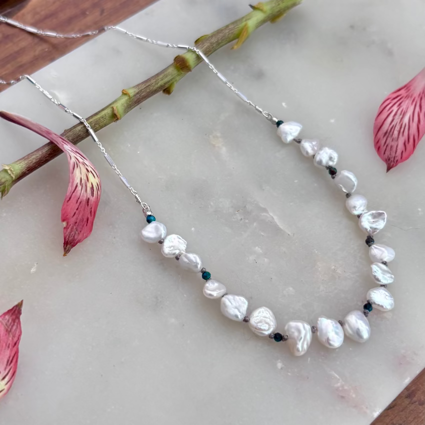 Keshi Pearl & Turquoise Necklace