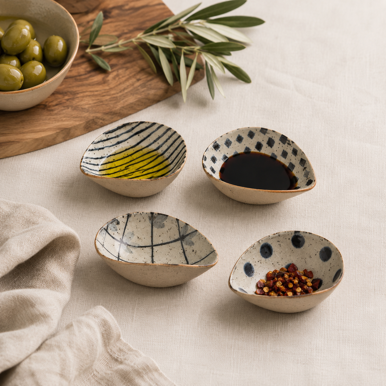 Stoneware Dipping Bowl Set of 4 | Artisan Sauce & Olive Oil Bowls