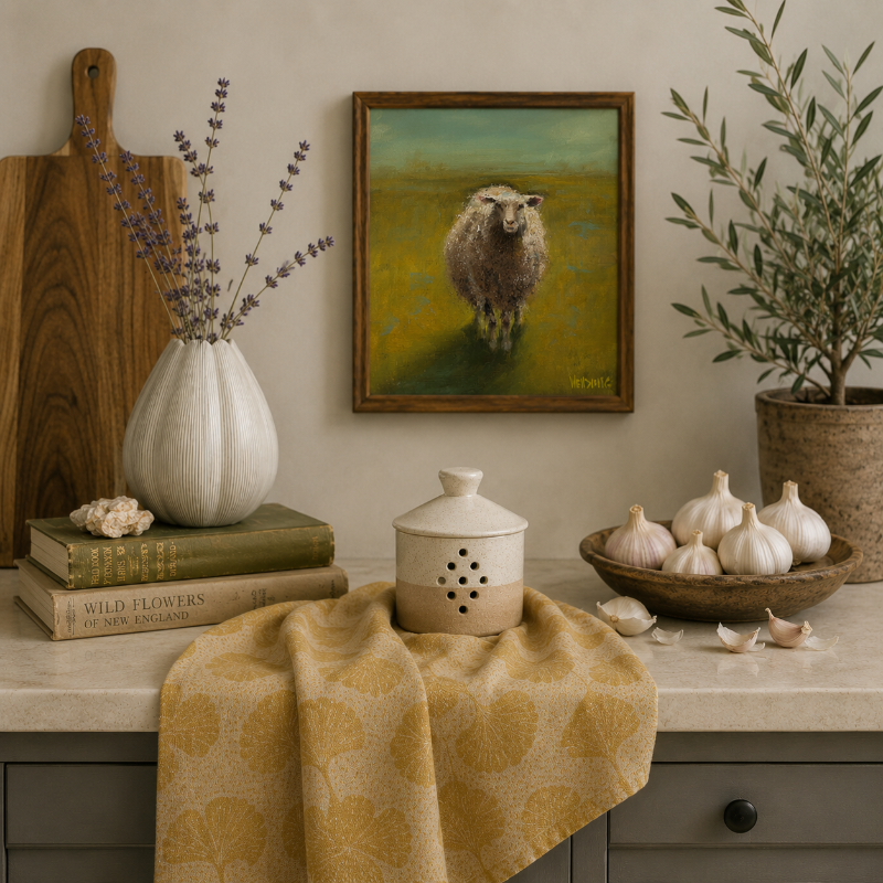 Keep garlic fresh longer with this handcrafted stoneware garlic keeper. Ventilated ceramic design with timeless neutral glaze for beautiful countertop storage.
