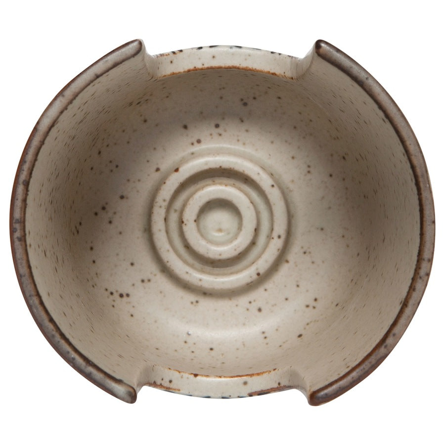 Stoneware herringbone sponge holder top view showing spiral textured base and notched rim | DaVallia Art & Interiors Chester Vermont