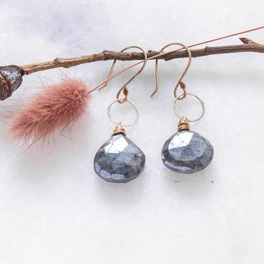 Chunky Labradorite Circle Earrings