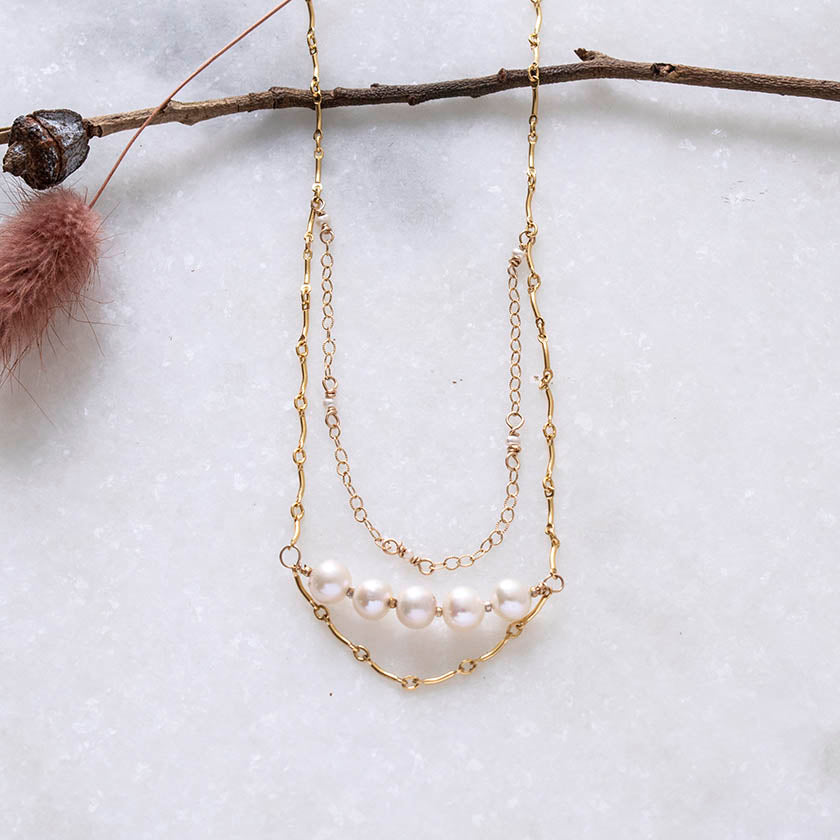 Layered Pearl &amp; Gold Necklace