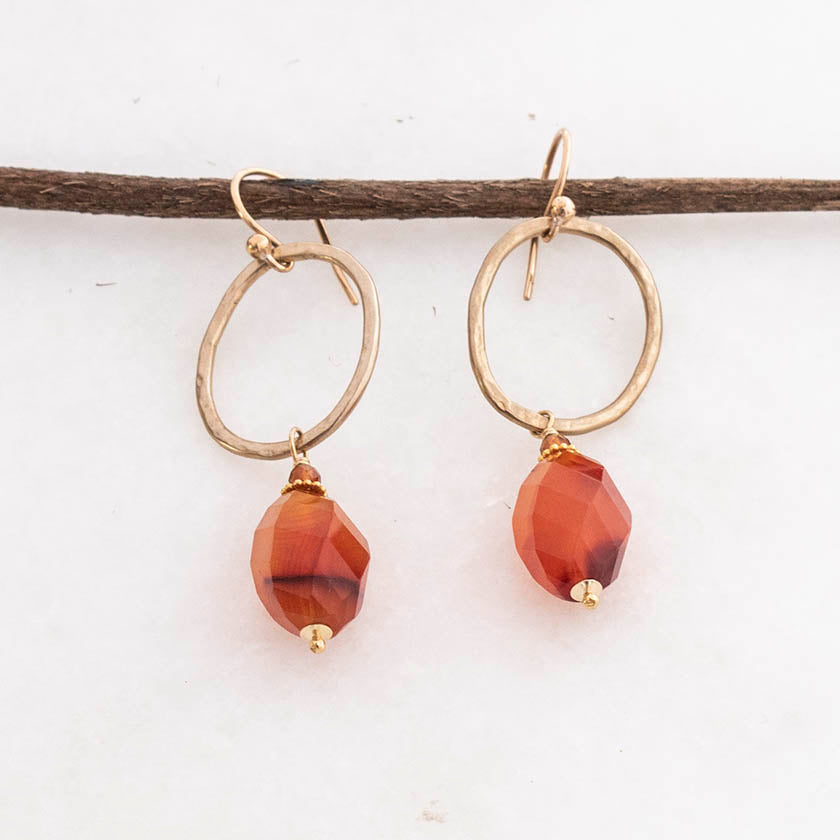 Carnelian &amp; Bronze Gold Earrings