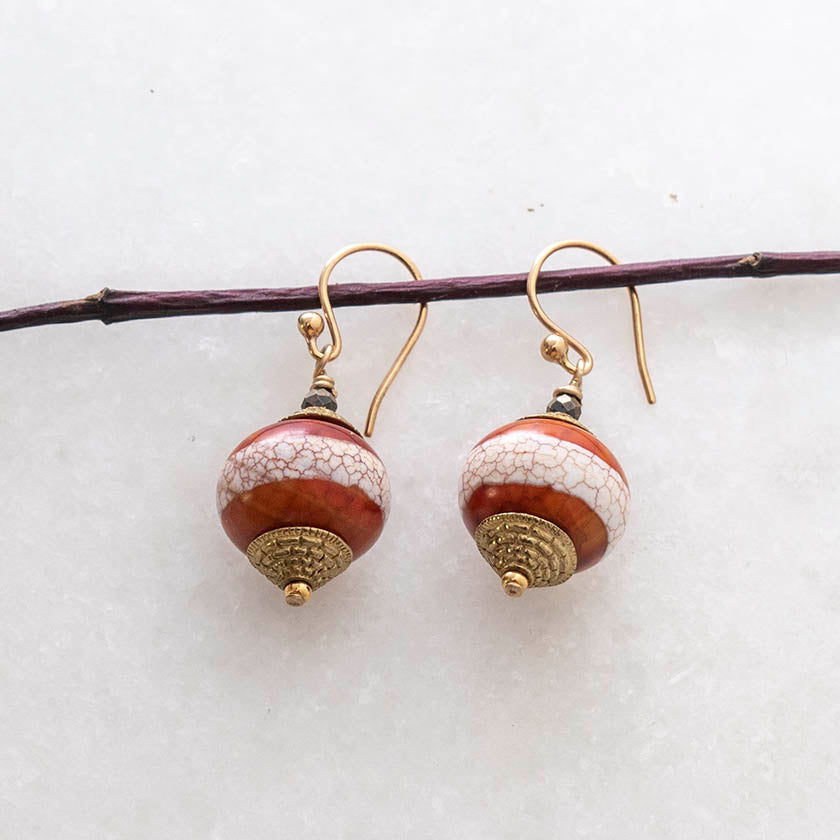 Orange Batik &amp; Pyrite Earrings