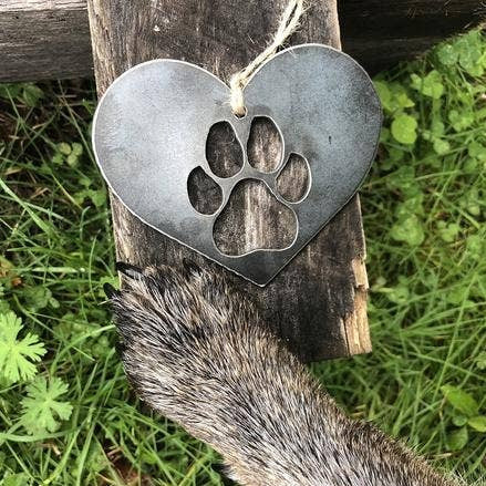 Dog Paw in Heart Christmas Ornament