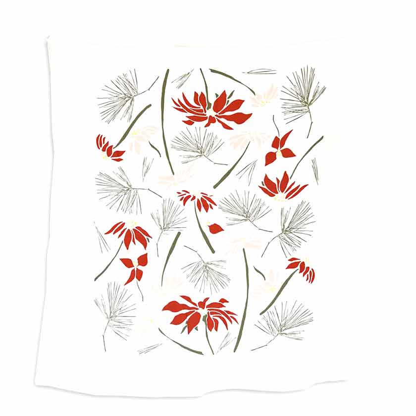 Poinsettia &amp; Pine Tea Towel