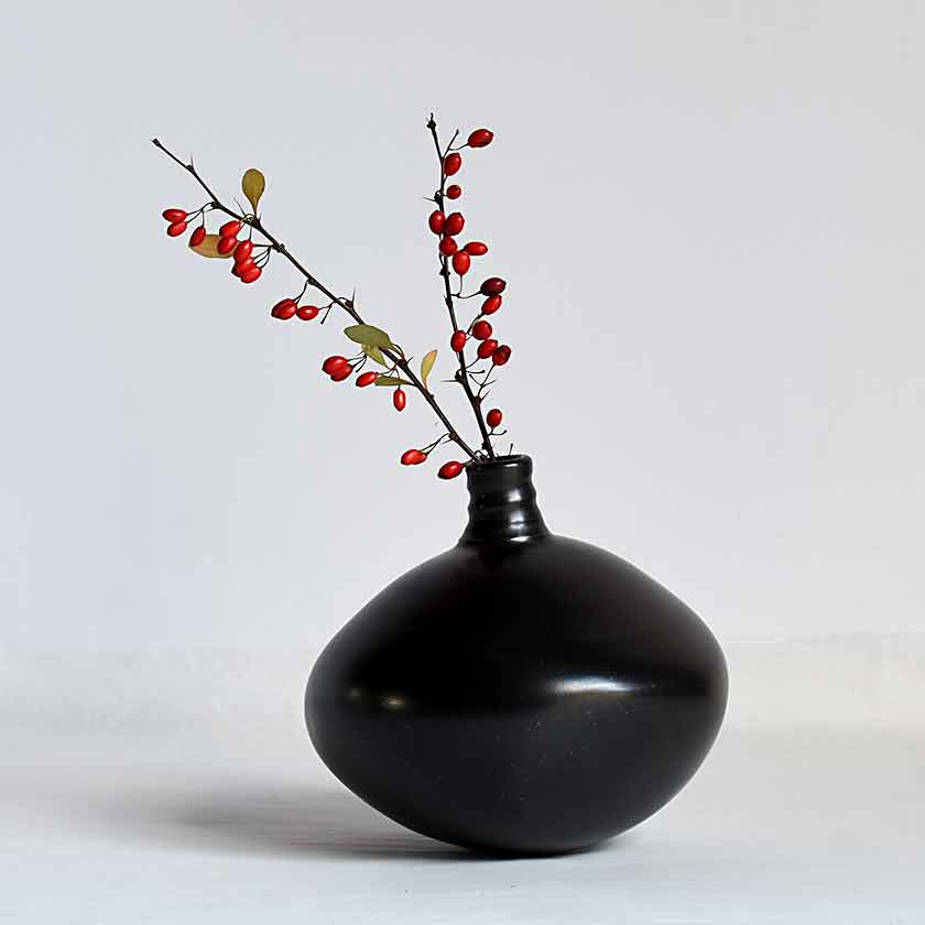 Small Off-Round Bud Vase- Black