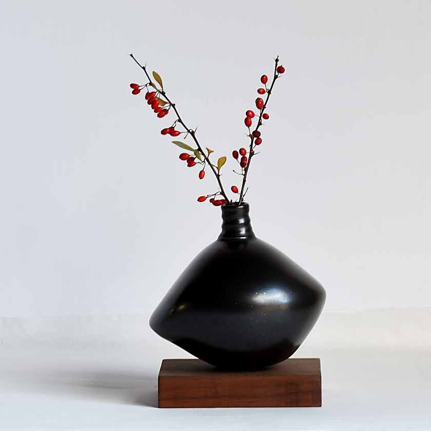 Small Off-Round Bud Vase- Black