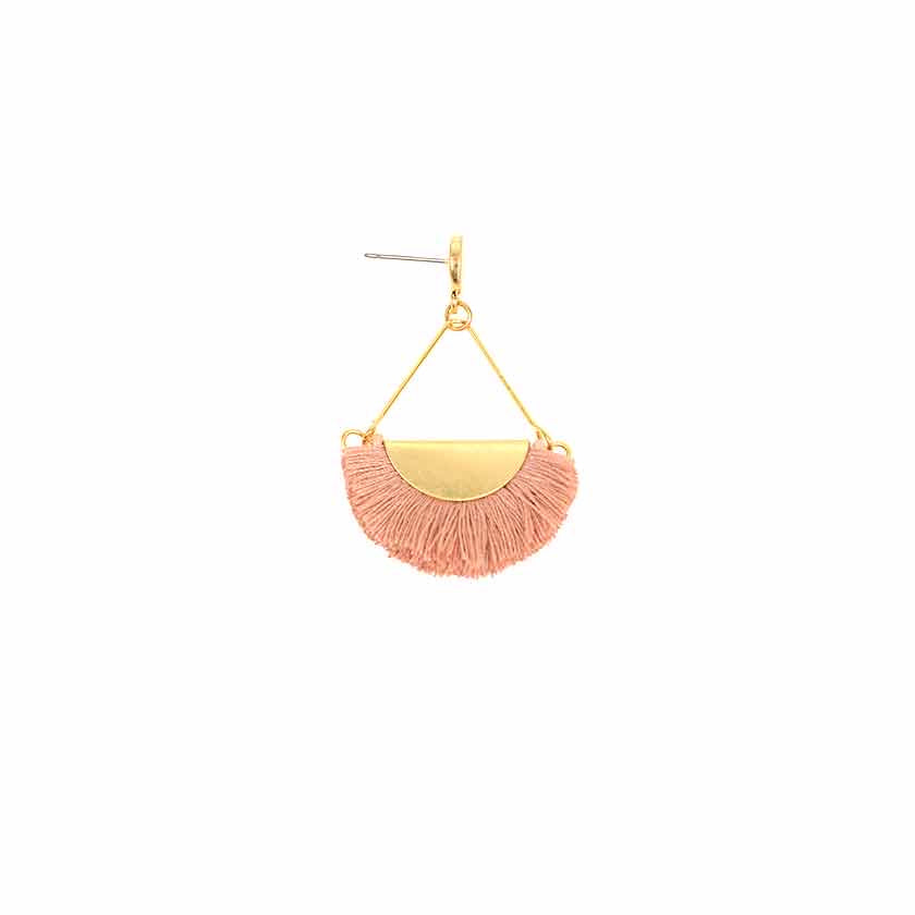 Gold Post Pink Fringe Earrings