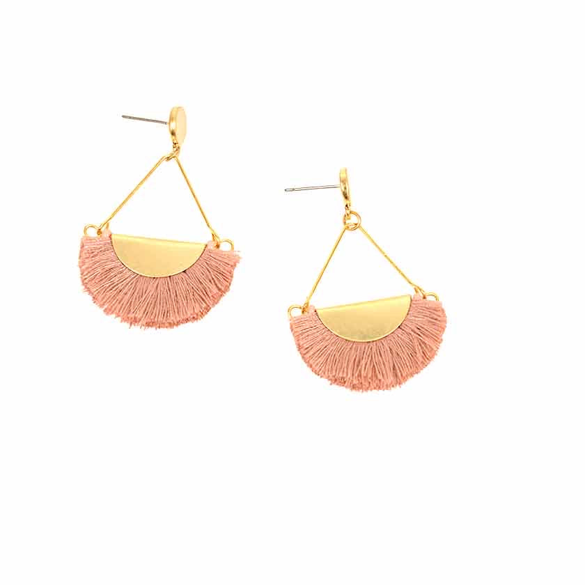 Gold Post Pink Fringe Earrings