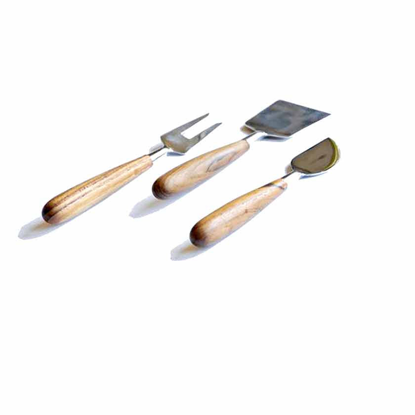 Teak and Stainless Steel Cheese Set of 3