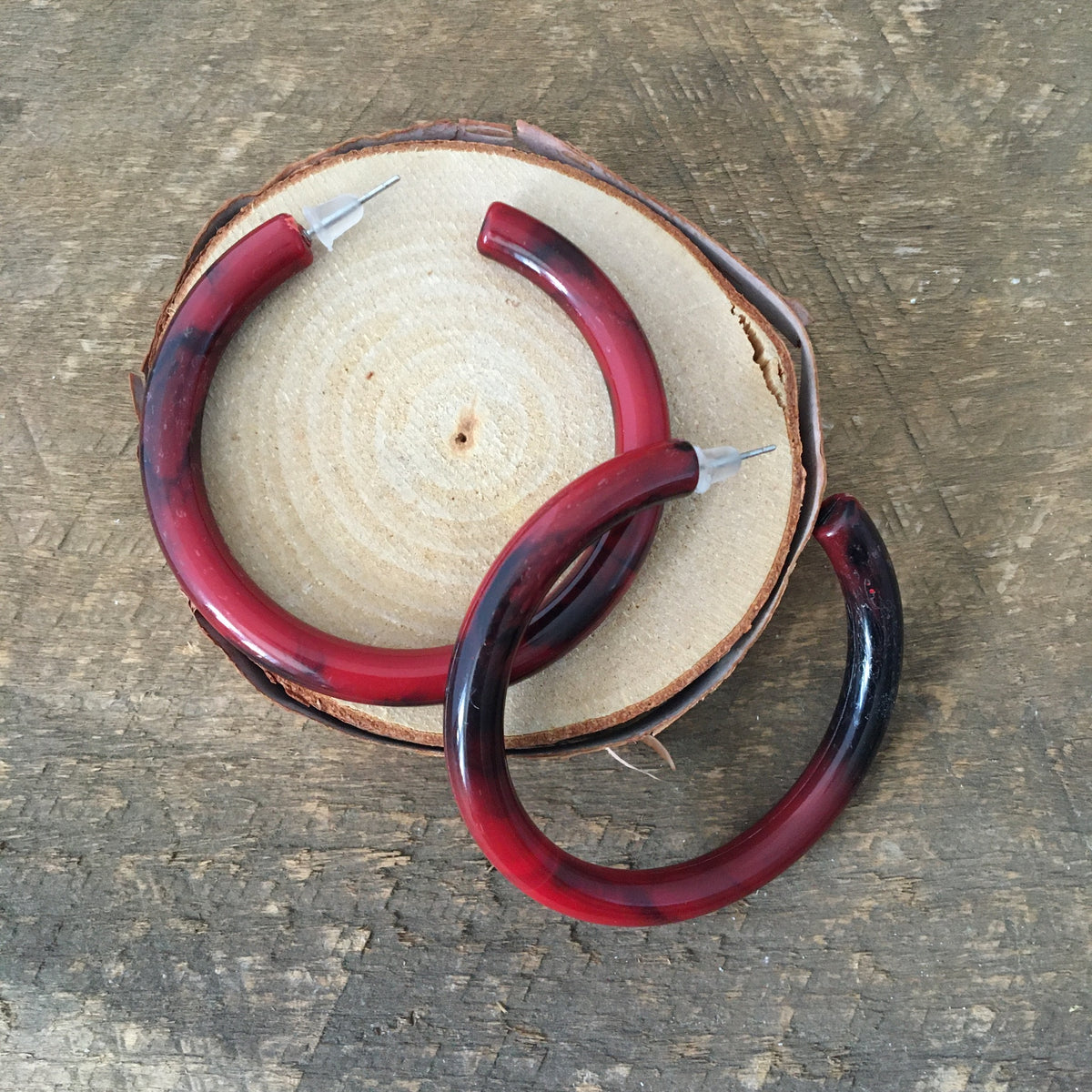Red Resin Hoop Earrings
