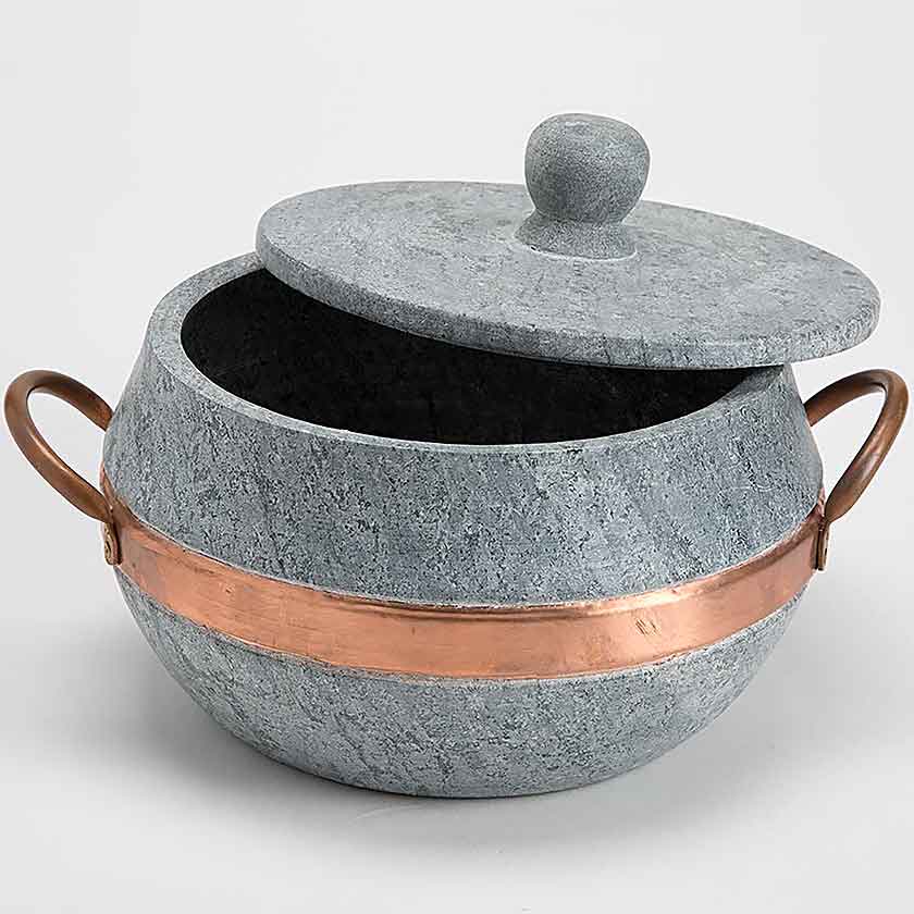 Soapstone Cookware Pots with Soapstone Lid - Rounded Sides