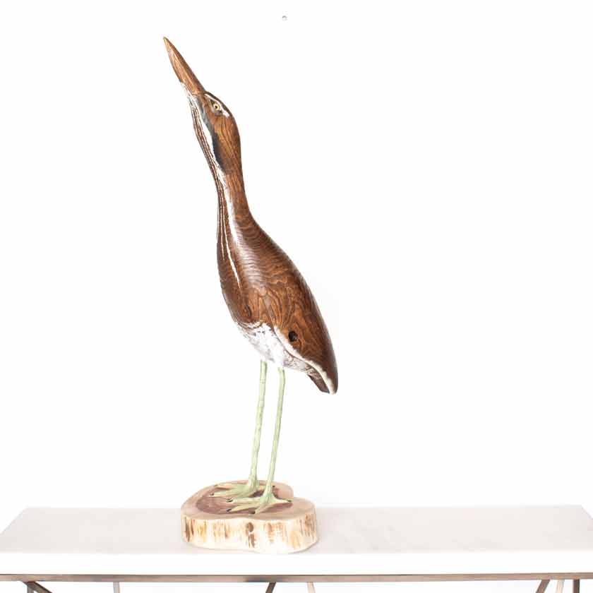 hand carved wooden bird American bittern