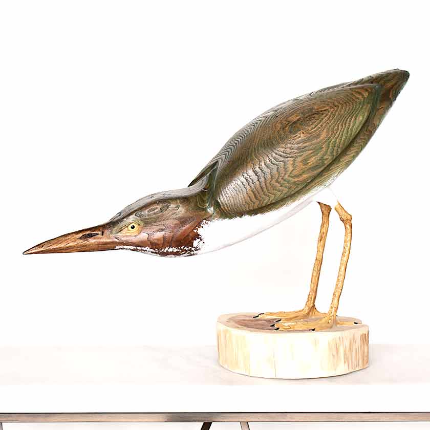 hand carved wooden bird Green Heron