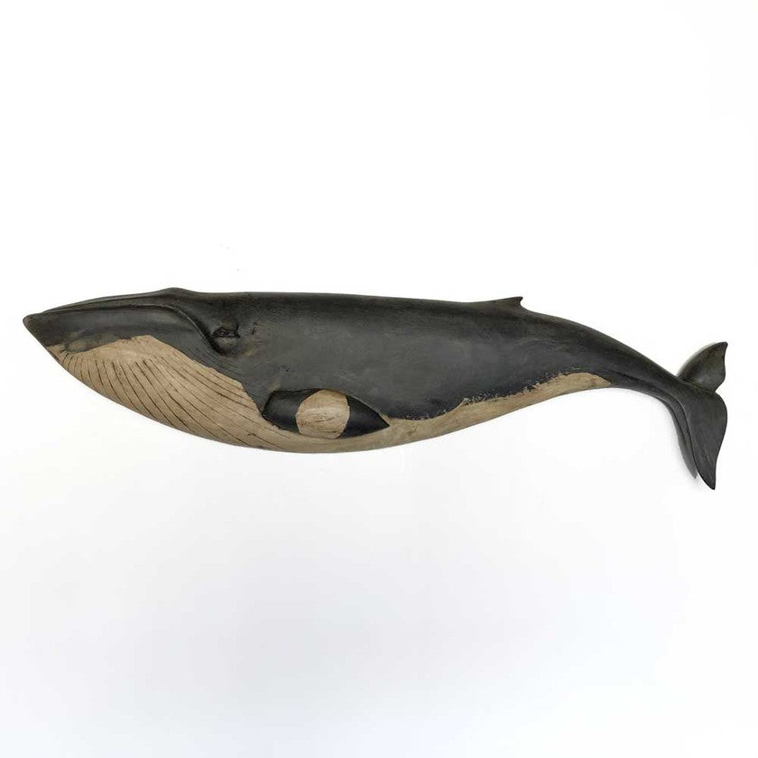 hand carved wooden minke whale wall plaque