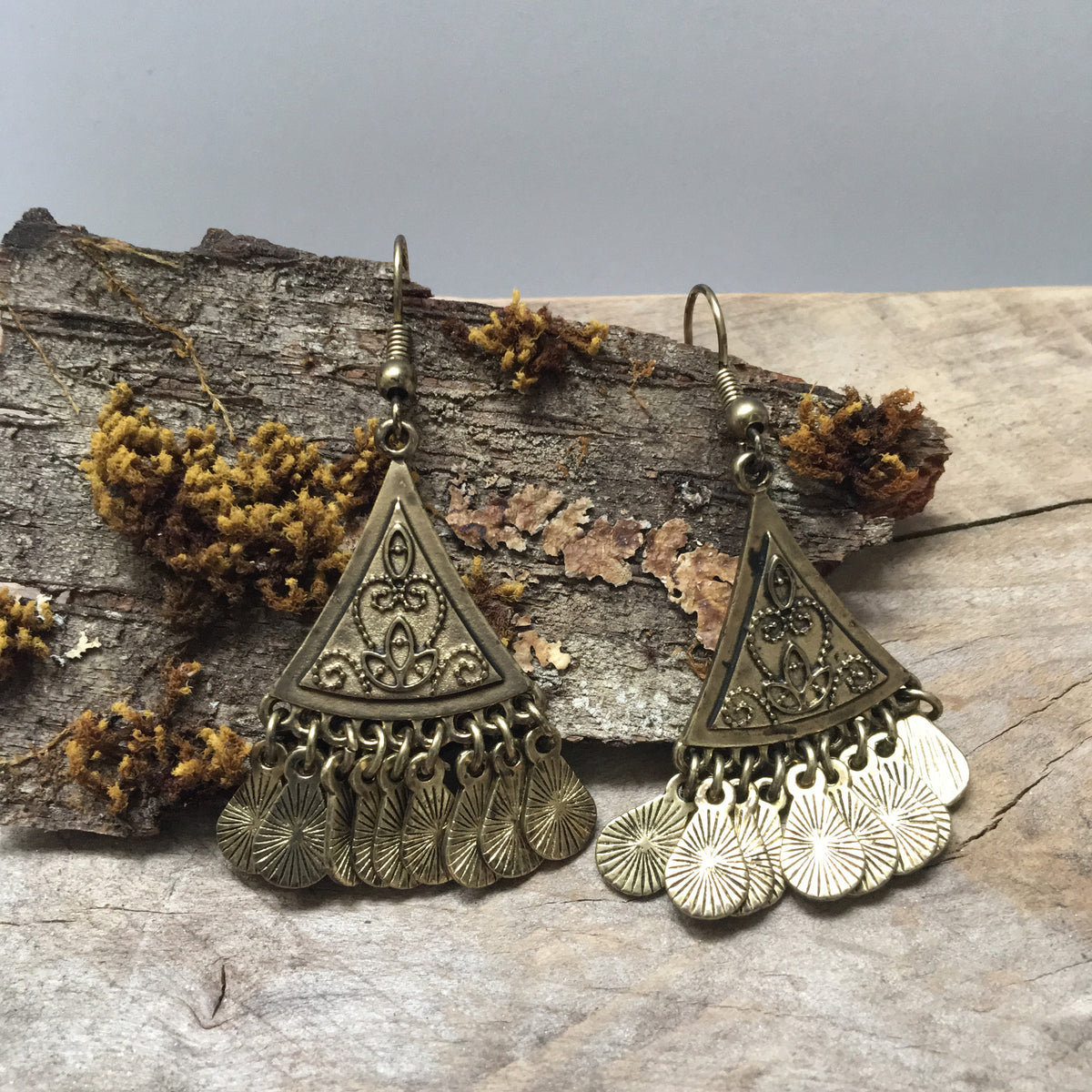 Gold Pyramid Coin Earrings