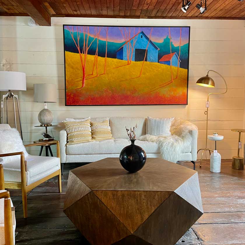 oil painting of VT barn by artist Peter Batchelder in situ