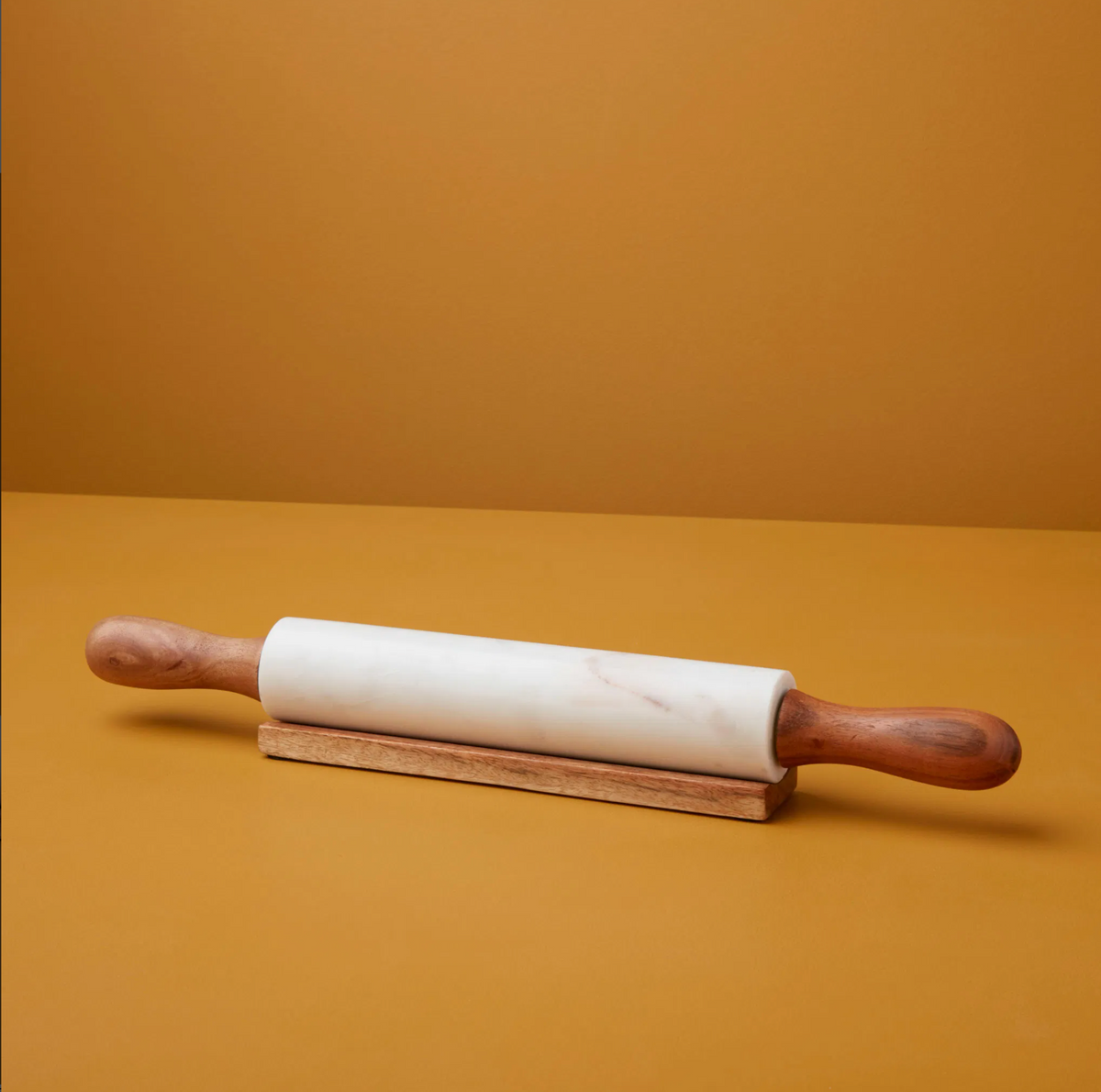 White Marble &amp; Acacia Rolling Pin with Holder