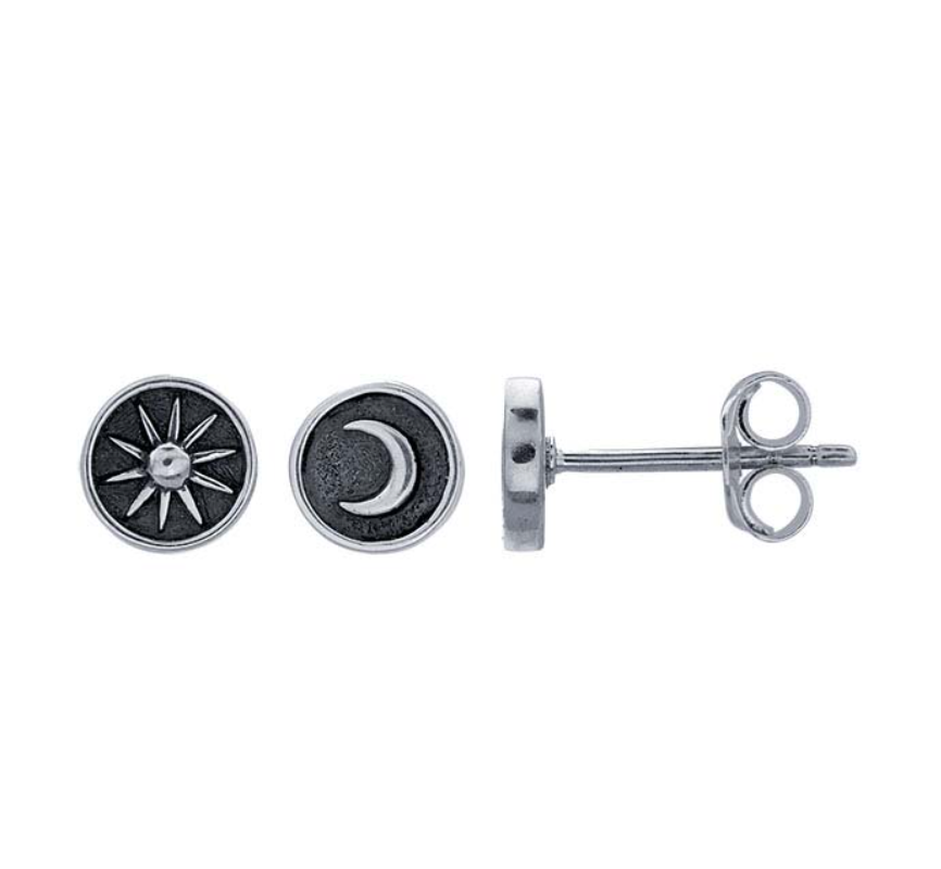 Sterling Silver Moon and Sun Post Earrings