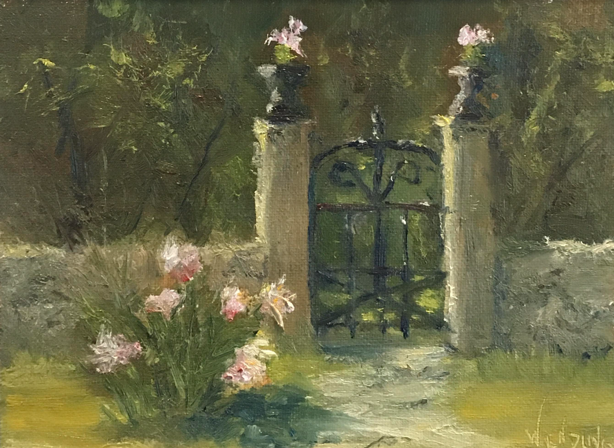 Peony At The Iron Gate-Oil Painting 6x8