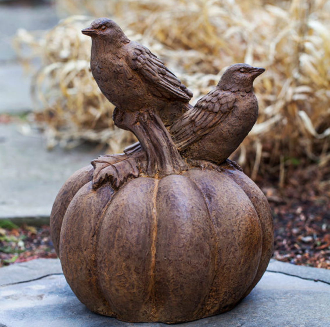 Birds On pumpkin Garden Sculpture