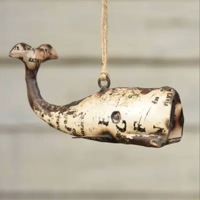 Reclaimed Metal Whale Ornament