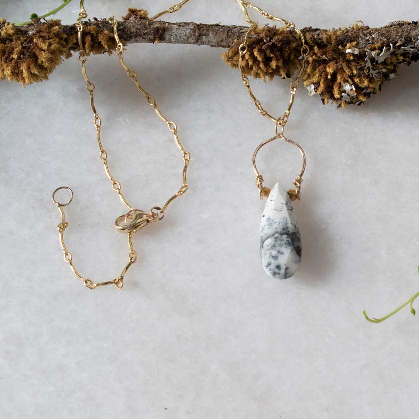 Moss Opal Wishbone Necklace