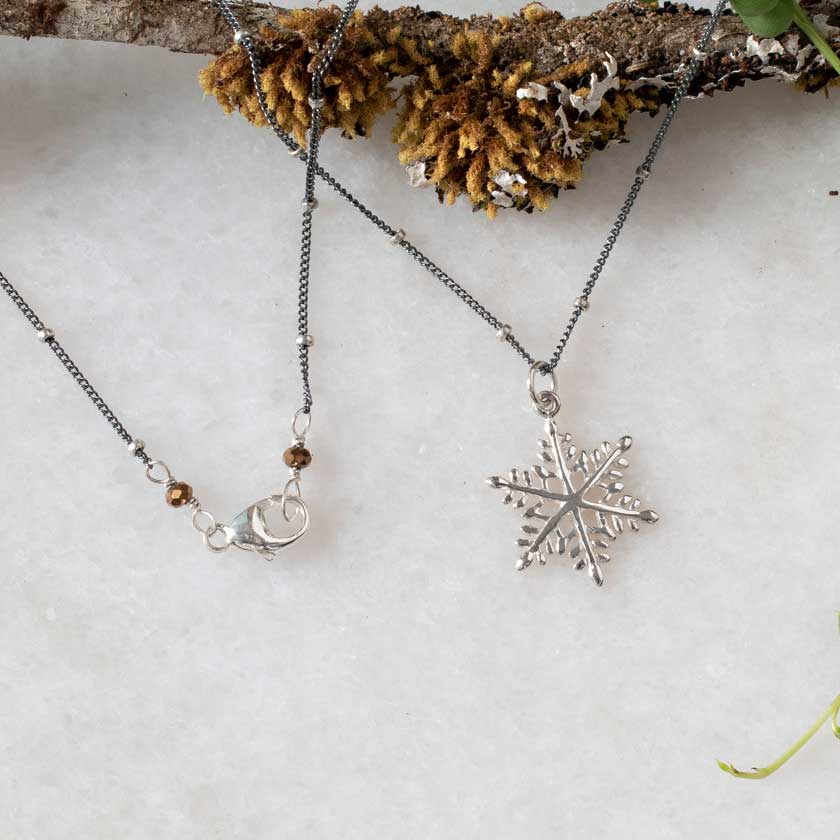 Frozen Winter CZ Snowflake Necklace Sterling Silver - Eleganzia Jewelry