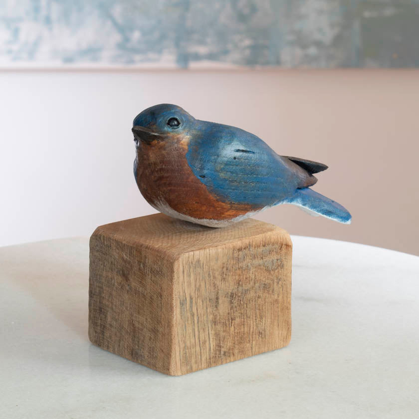 Bluebird wooden carving by VT artist Wendy Lichtensteiger