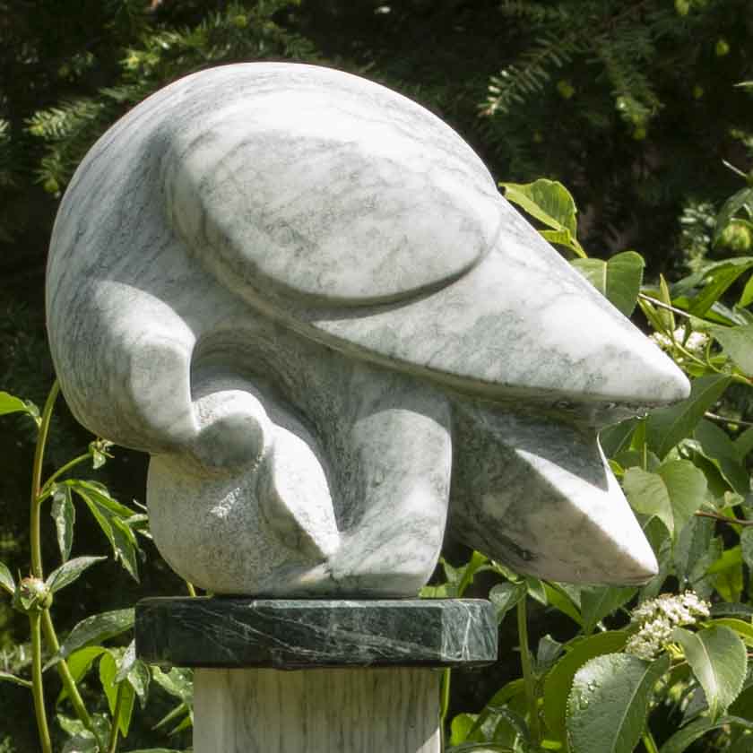 Peregrine marble garden sculpture by Nancy Diefenbach