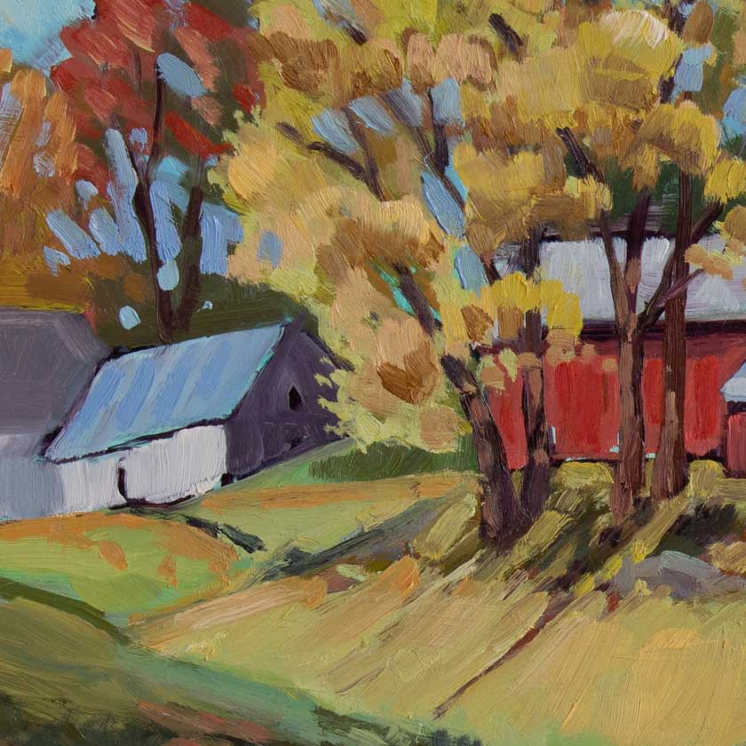 Oil painting of Woodstock Vermont farm at DaVallia Gallery
