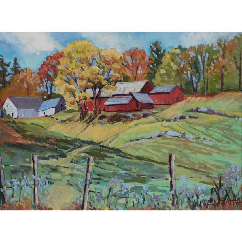 Oil painting of Woodstock Vermont farm at DaVallia Gallery