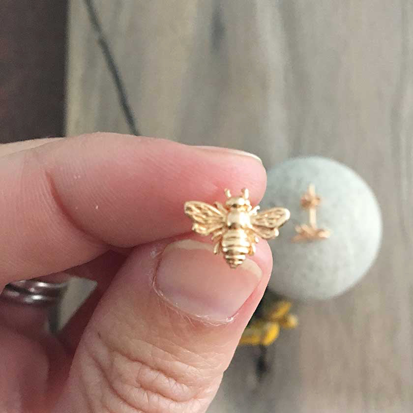 Gold Bee Post Earrings