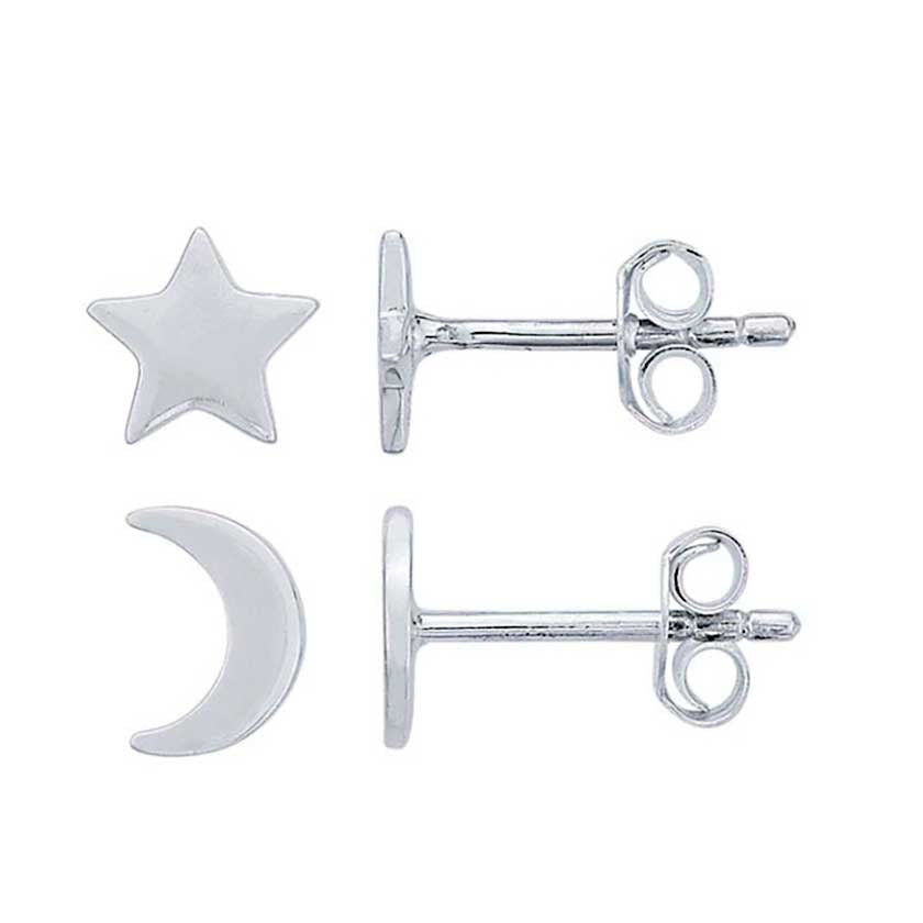 Sterling Moon and Star Post Earrings