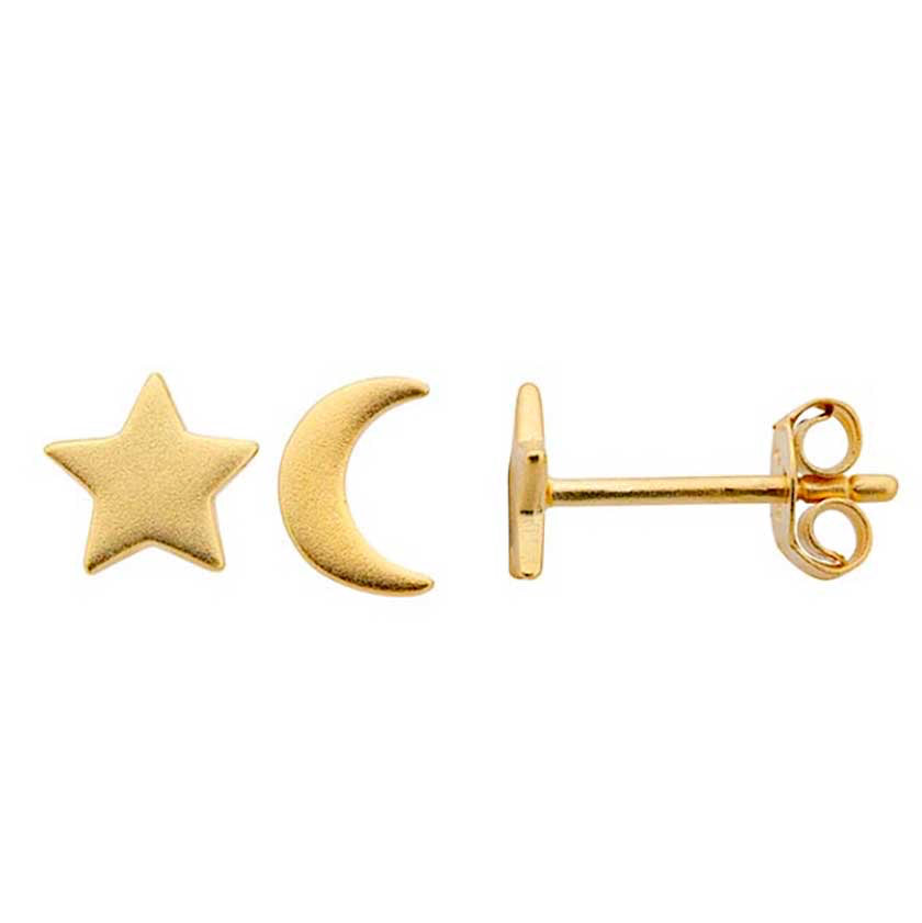 Gold Moon and Star Post Earrings
