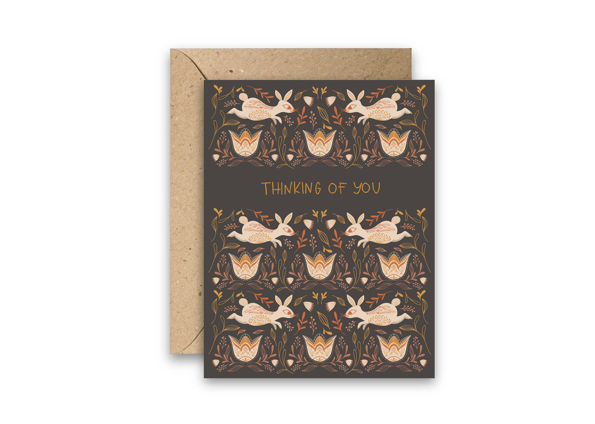 Thinking of You Bunnies Gold Foil Gift Card