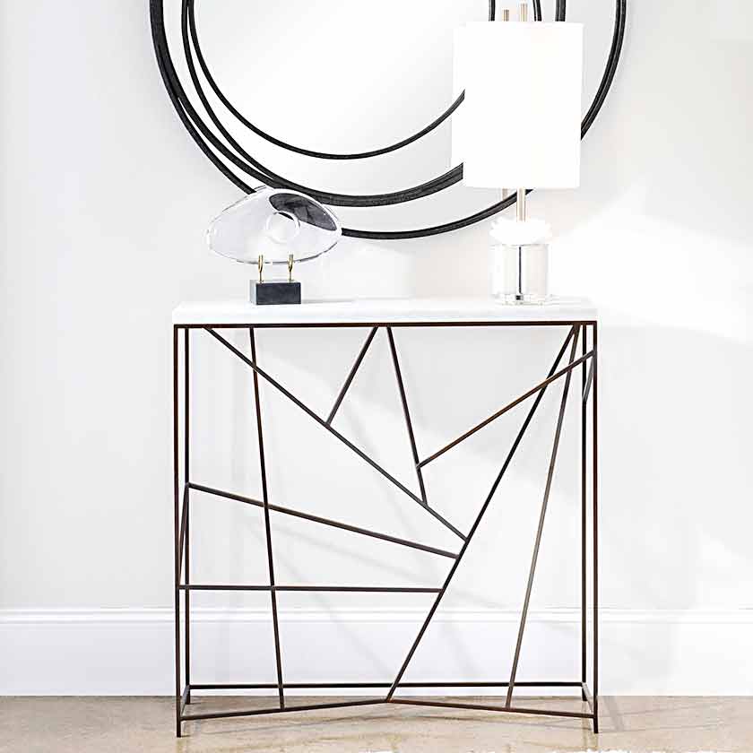 steel and marble narrow console table