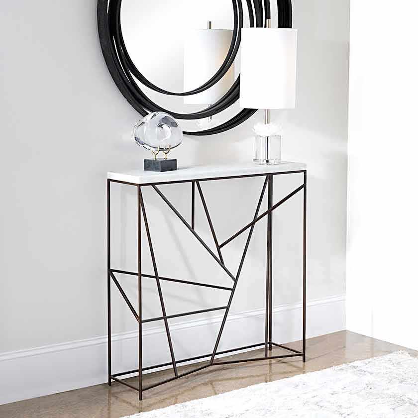 steel and marble narrow console table
